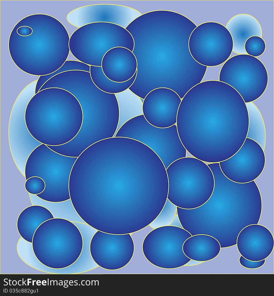 Abstract blue bubbles of different sizes on a purple background