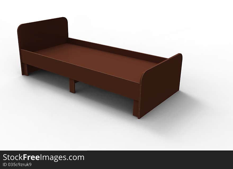 3d  wooden bed brown on a white background