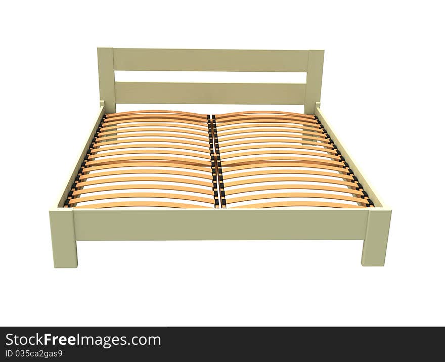 3d wooden bed white on a white background