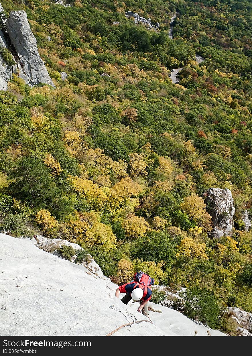 Latvia route on Uarch-Kaya mountain, Crimea.