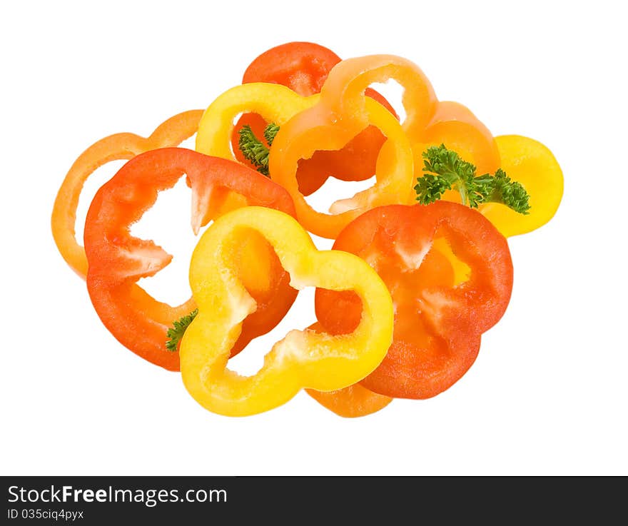 Pepper rings in yellow red orange colors