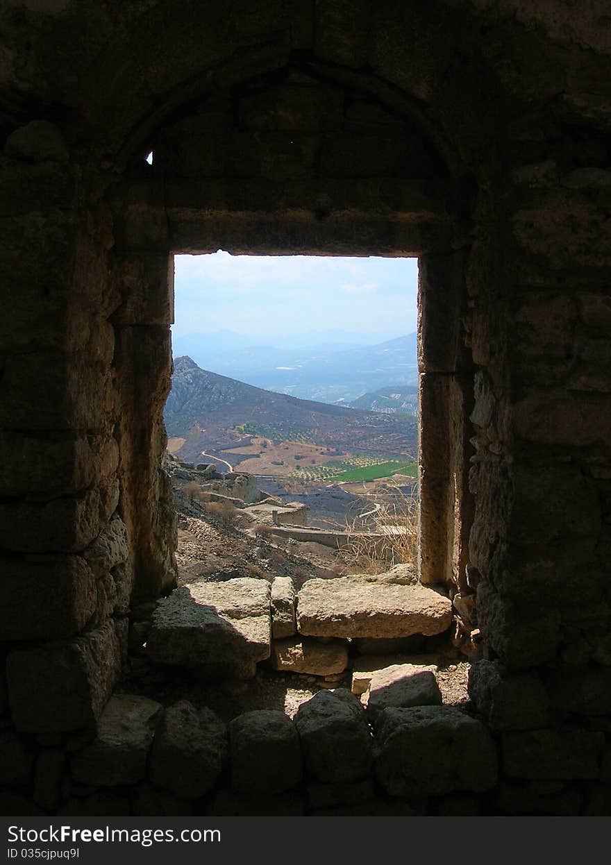 View from a window in the Acrocorinth ancient fortress. View from a window in the Acrocorinth ancient fortress