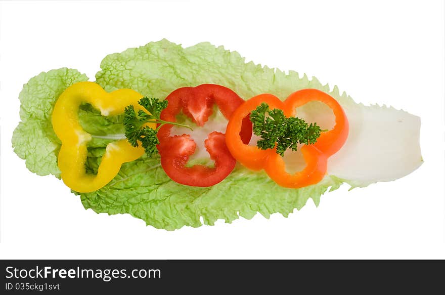 Color pepper rings with a green parsley