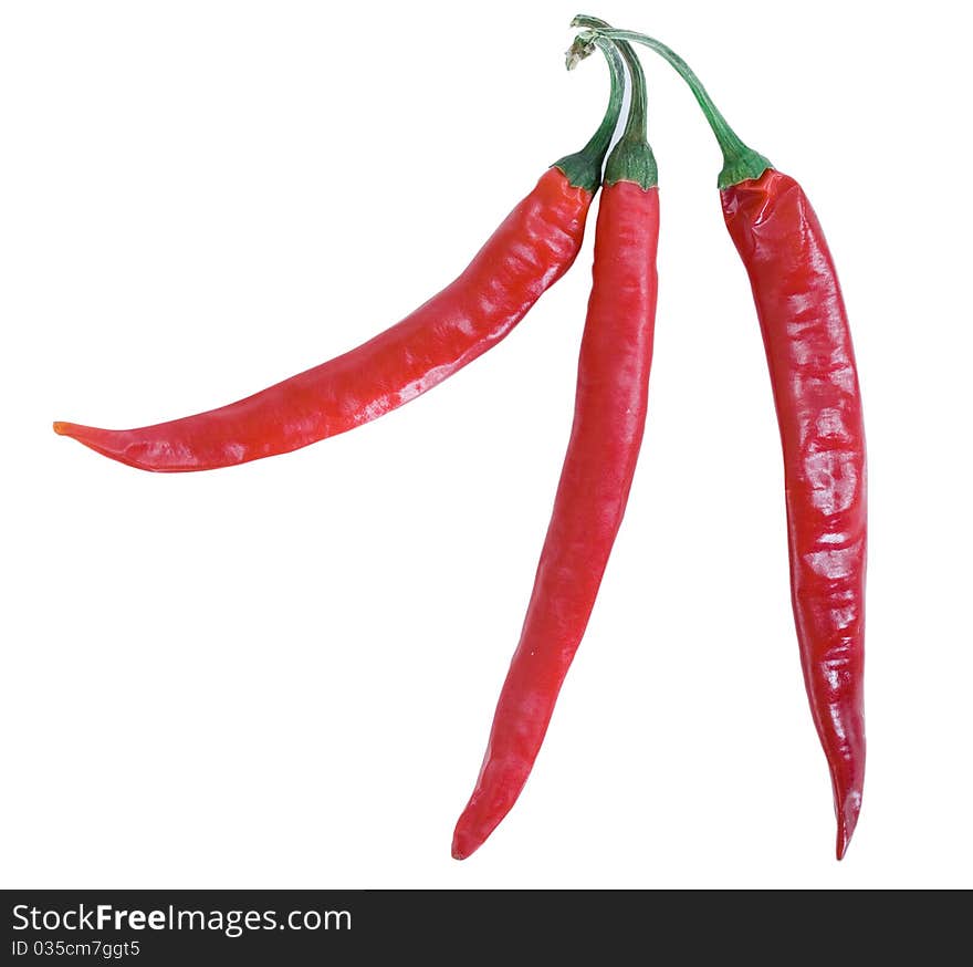 Three Red Chilly Peppers With Green Sticks