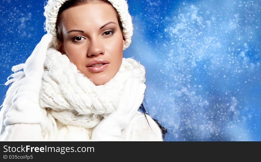 Woman in the winter scenery