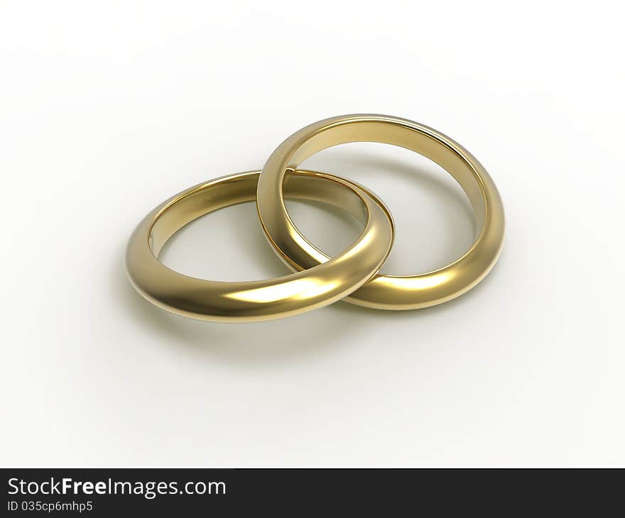 3d illustration of wedding rings over white background. 3d illustration of wedding rings over white background