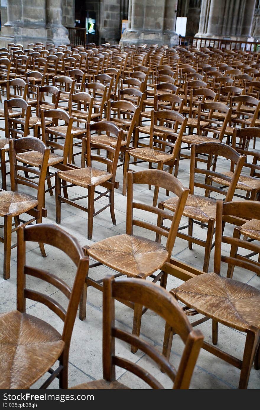 Wood Chairs In Catholic Cathedral