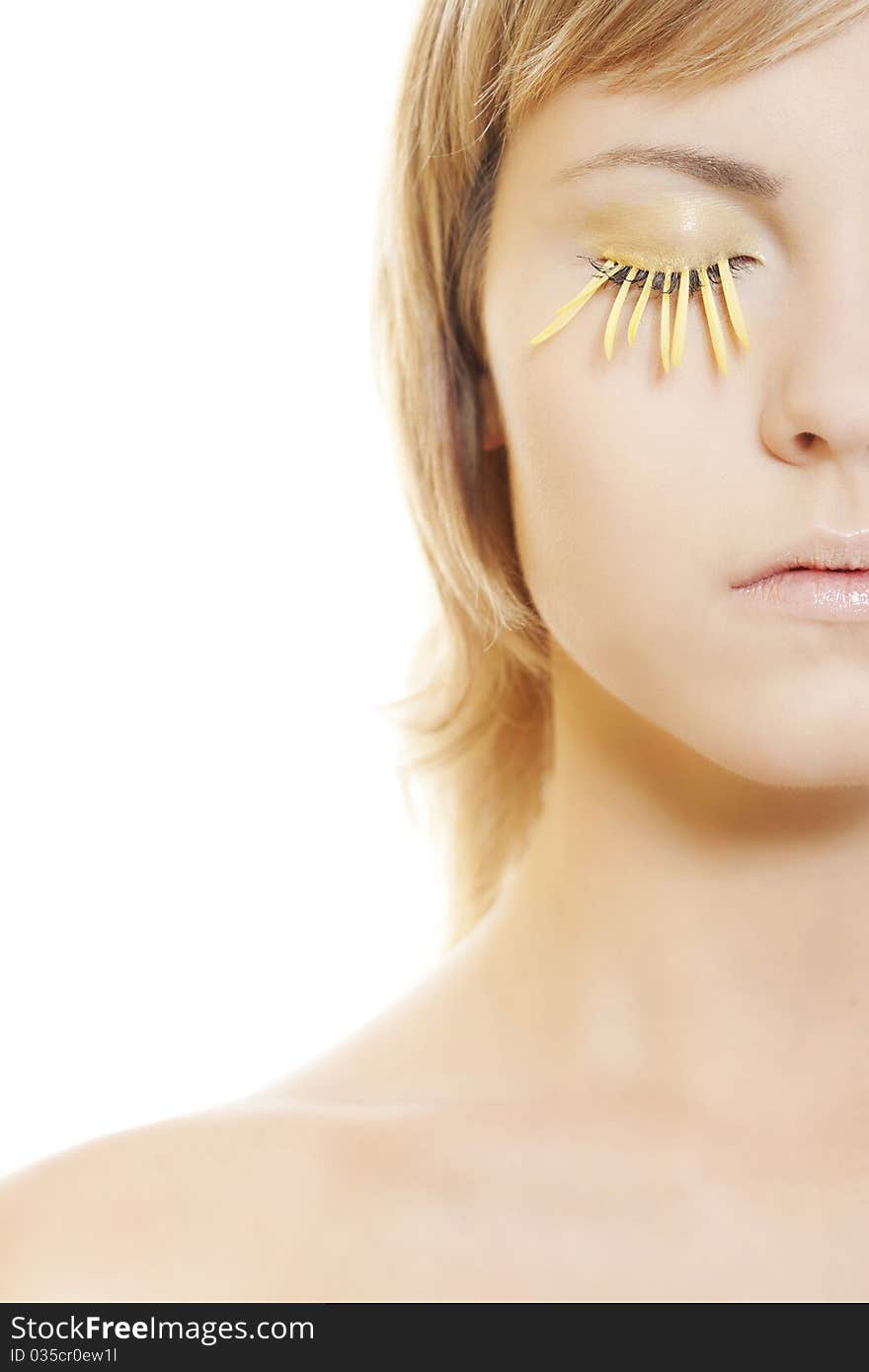 Woman wearing petal eyelashes