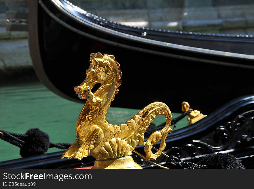 Venice - Venetian Atmosphere - Part of Gondolas with horse-fish ornament