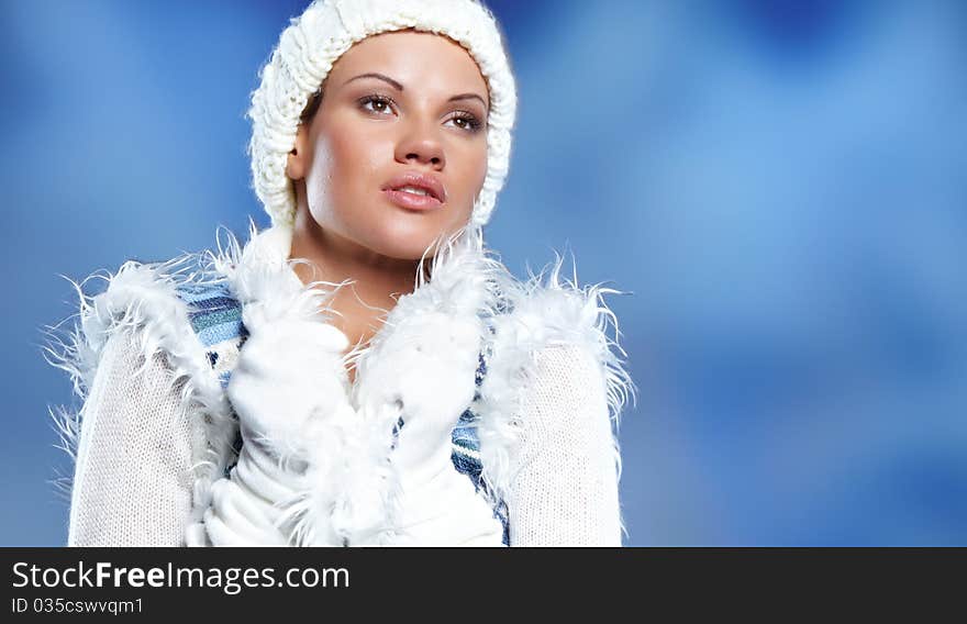 Woman in the winter scenery