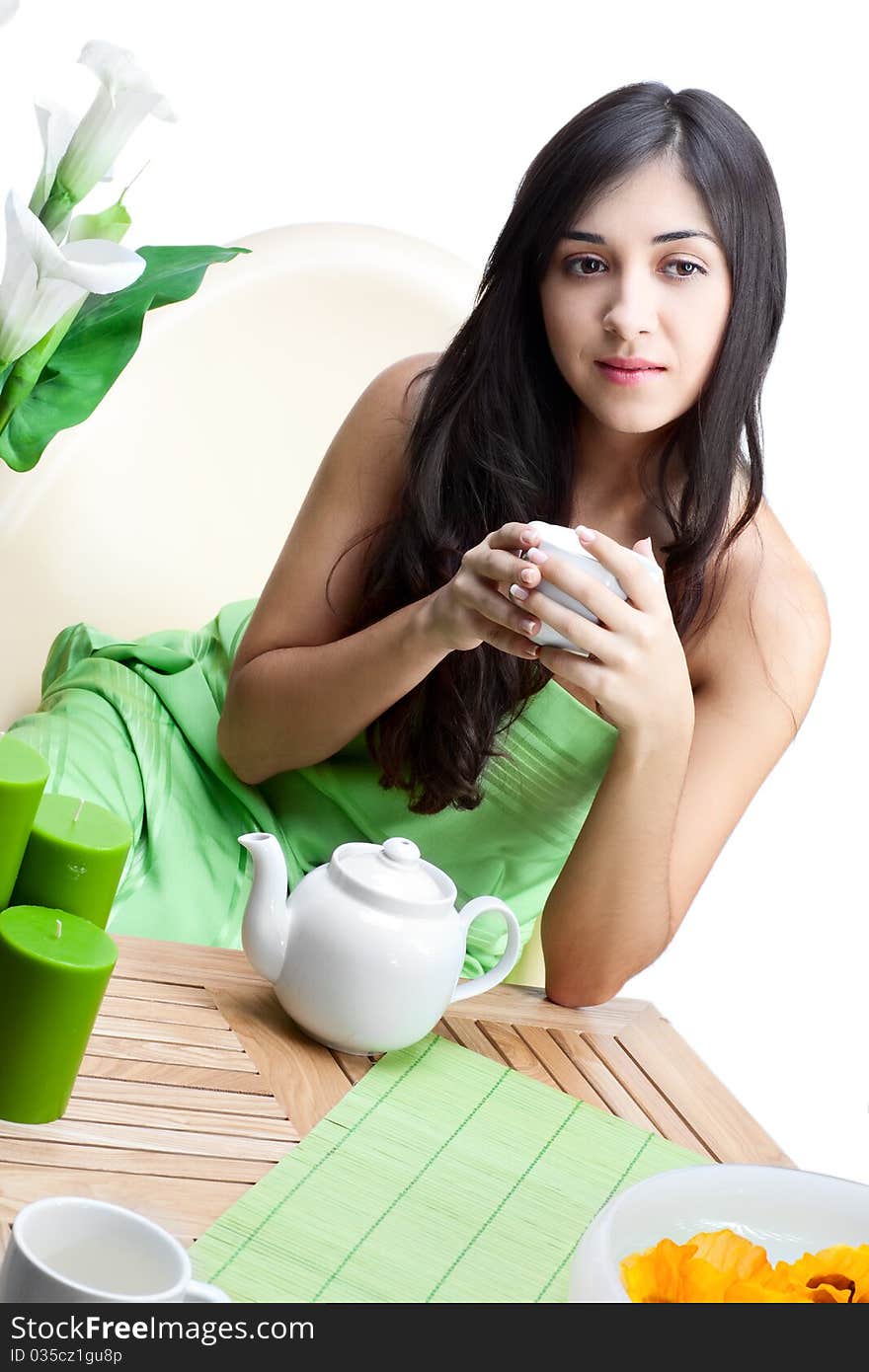 Beautiful Woman  In Cafe