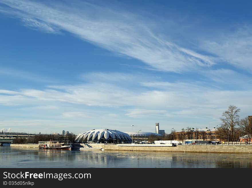 Moscow River and promenade on a clear winter day. Moscow, Russia