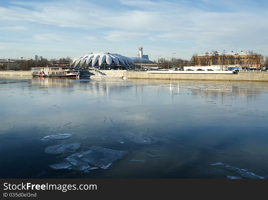 Moscow River and promenade on a clear winter day. Moscow, Russia