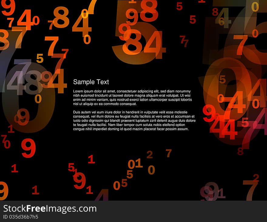 Random multicolored numbers rendered on black background. Random multicolored numbers rendered on black background