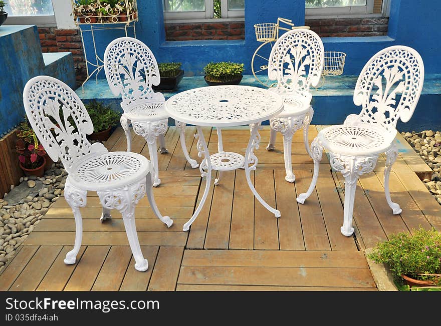 Table and chairs in garden