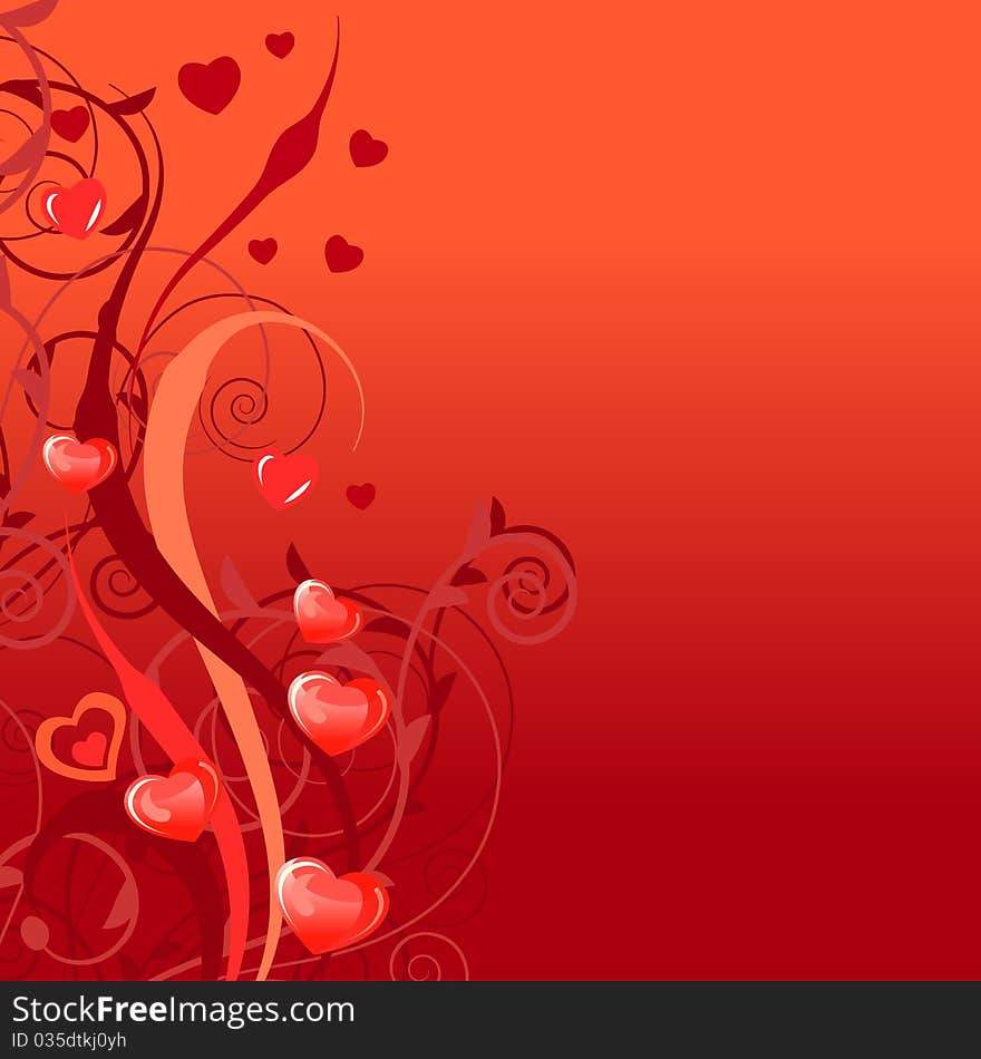 Background with stylixed plants and hearts