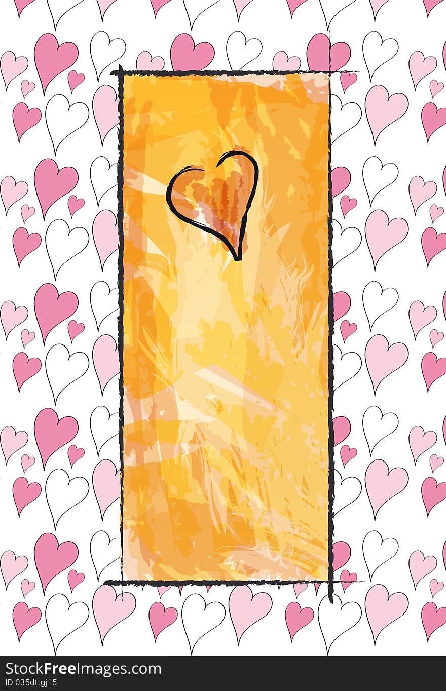 An sketch for invite of Valentine's day with a heart on center of the orange rectangle. An sketch for invite of Valentine's day with a heart on center of the orange rectangle