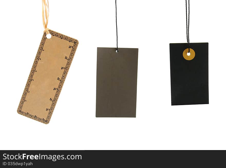 Blank Cardboard Tags Hanging On White Background