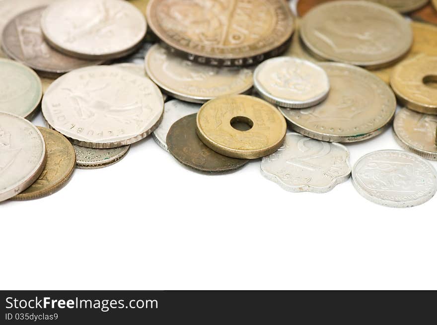 Old coins isolated on white background