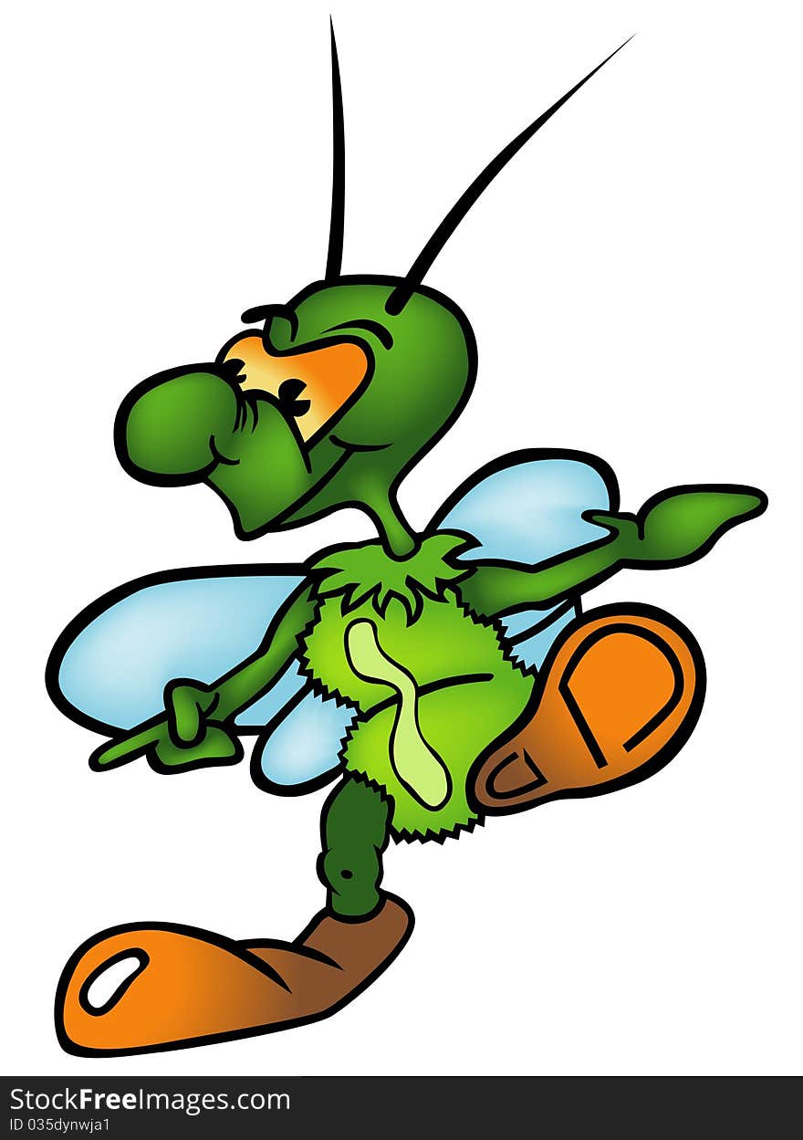 Green Bug - Colored Cartoon Illustration, Vector