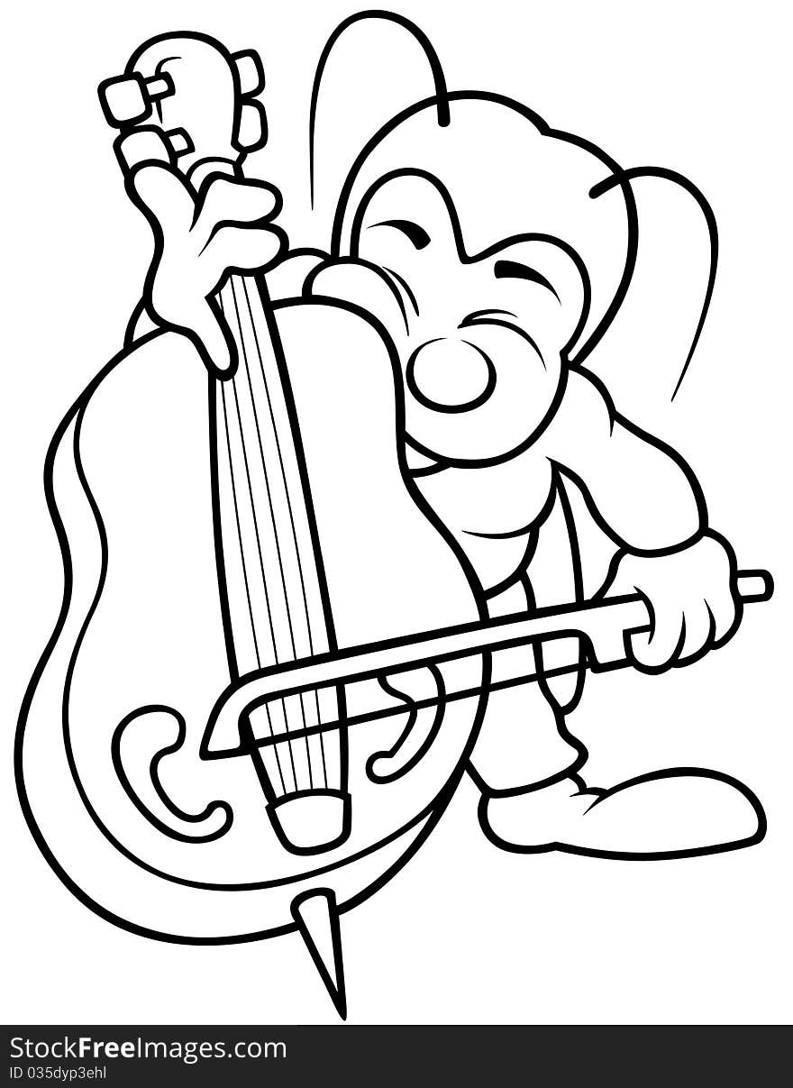 Bug and Bass - Black and White Cartoon illustration, Vector