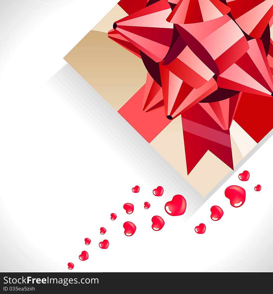 Background with gift box,hearts and big red bow. Background with gift box,hearts and big red bow