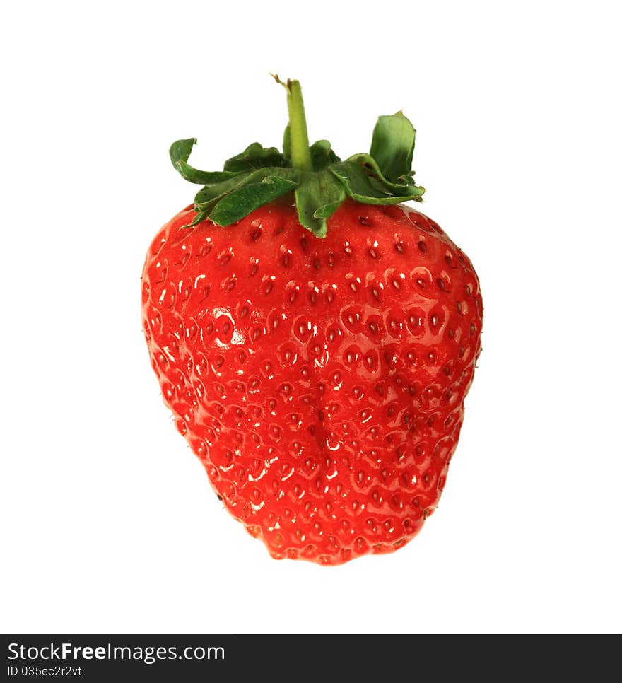 Closeup view of a fresh red strawberry isolated on white