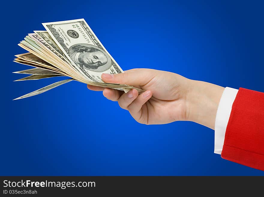 Money in a woman hand + clipping path