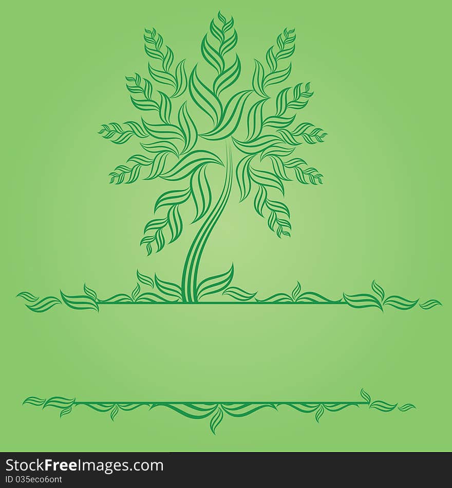 Vector sample of design with decorative tree from leafs and place for text.