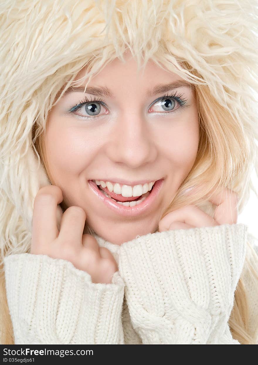 Winter woman and blue eyes