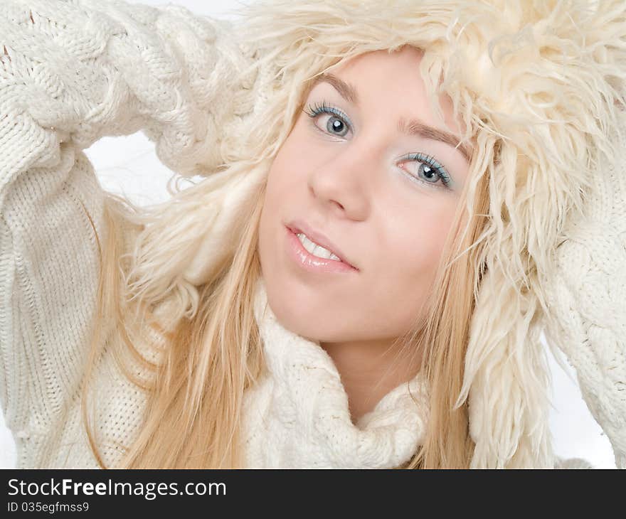 Winter woman and blue eyes