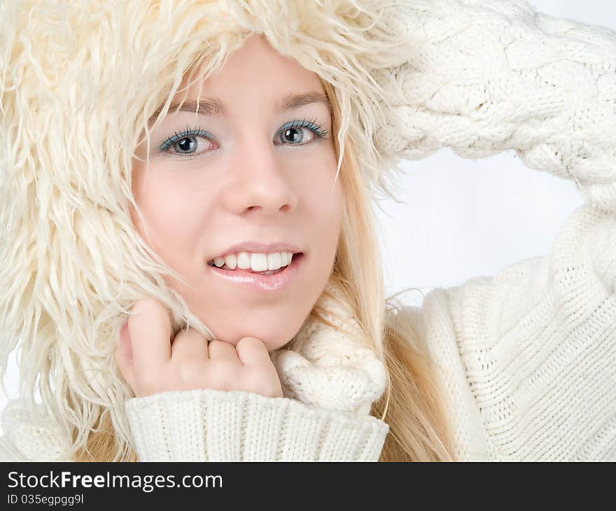 Winter woman and blue eyes