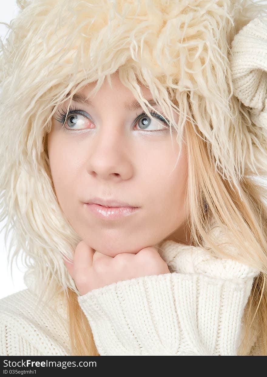 Winter woman and blue eyes