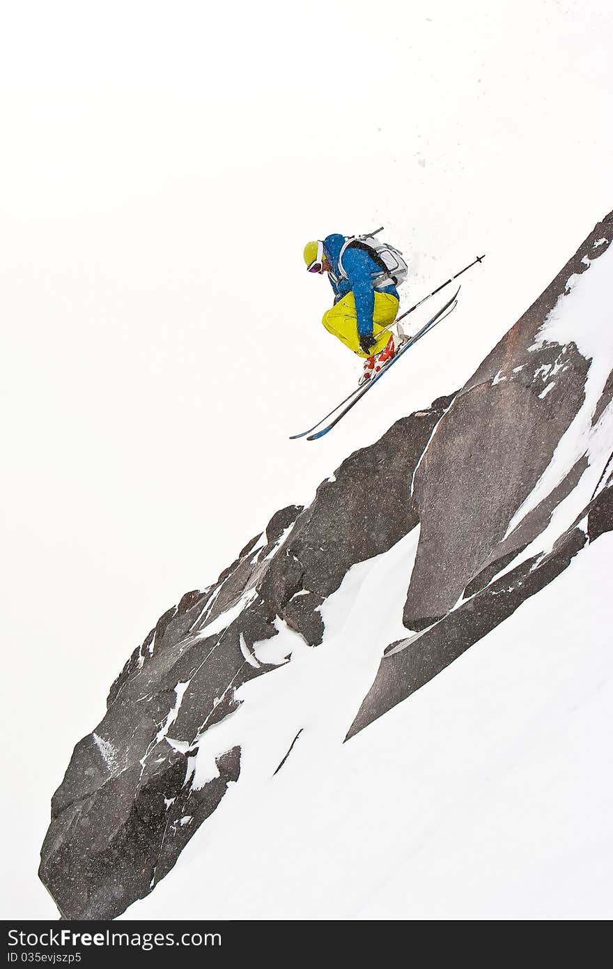 Freerider jumping in a mountains