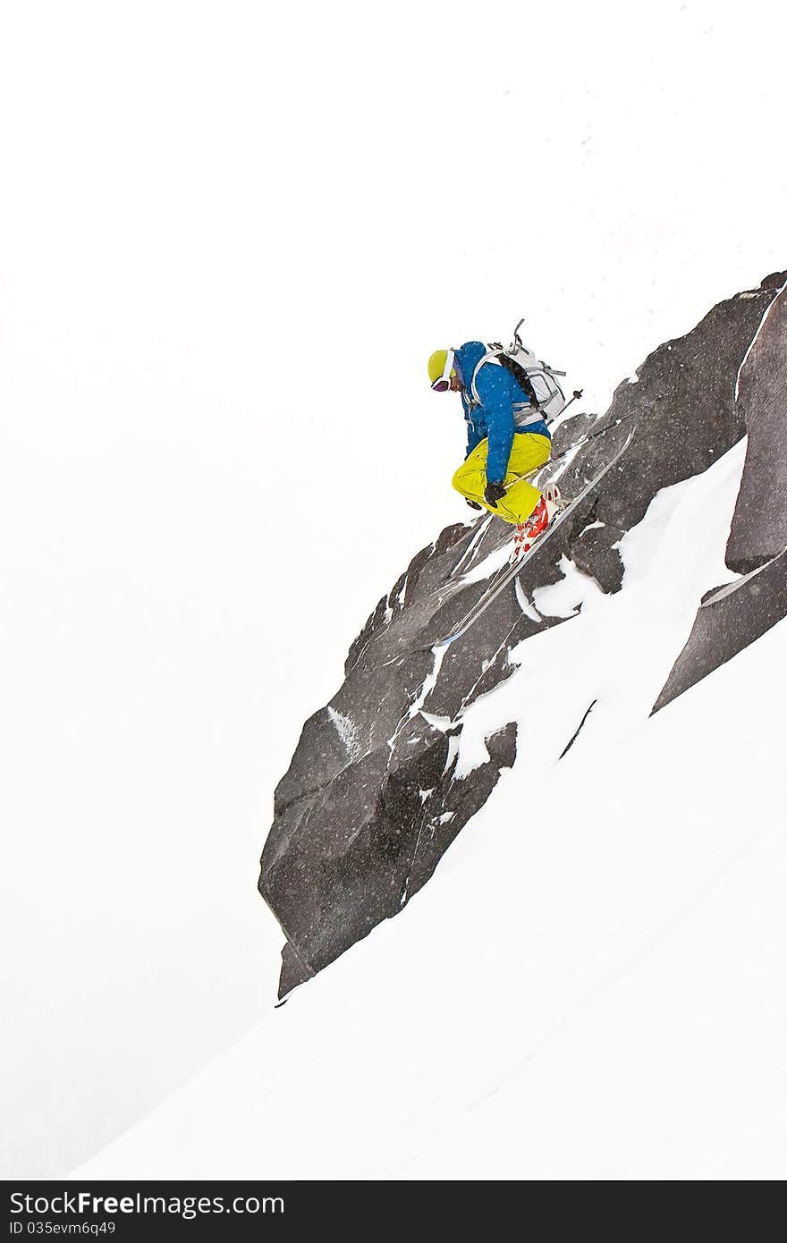 Freerider jumping in a mountains