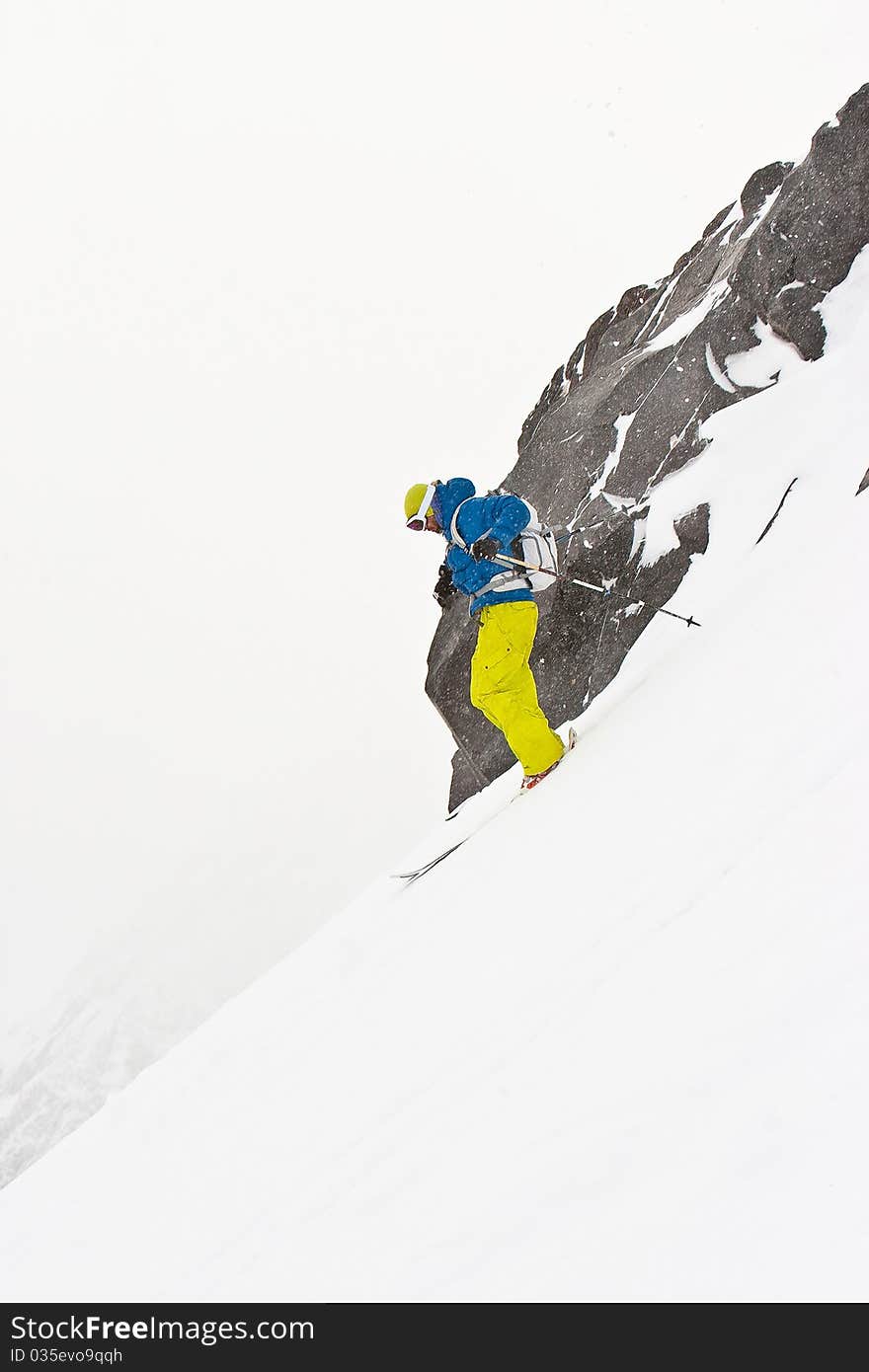 Freerider jumping in a mountains