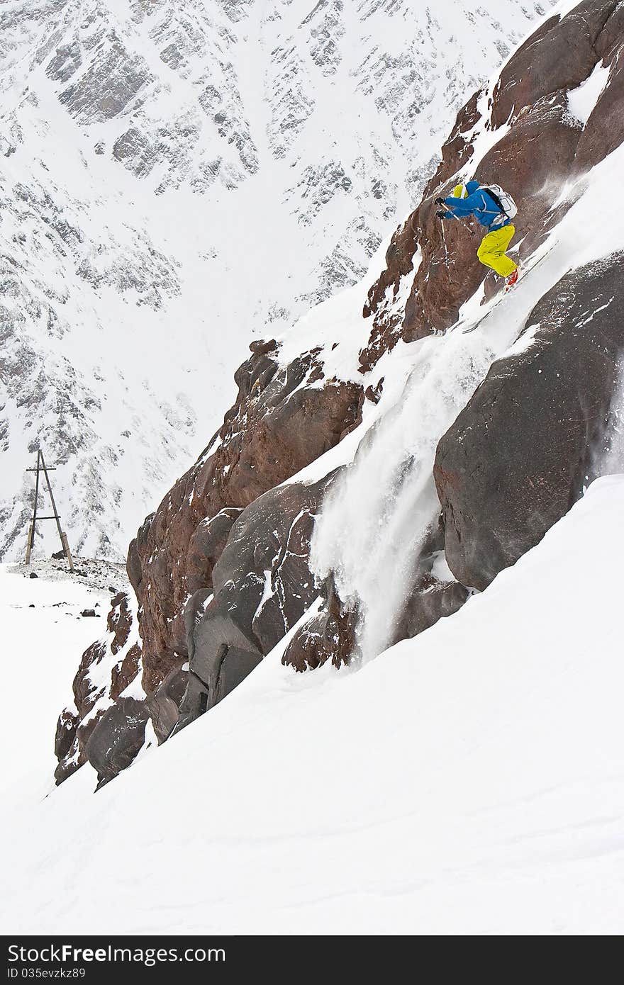 Freerider Jumping In A Mountains