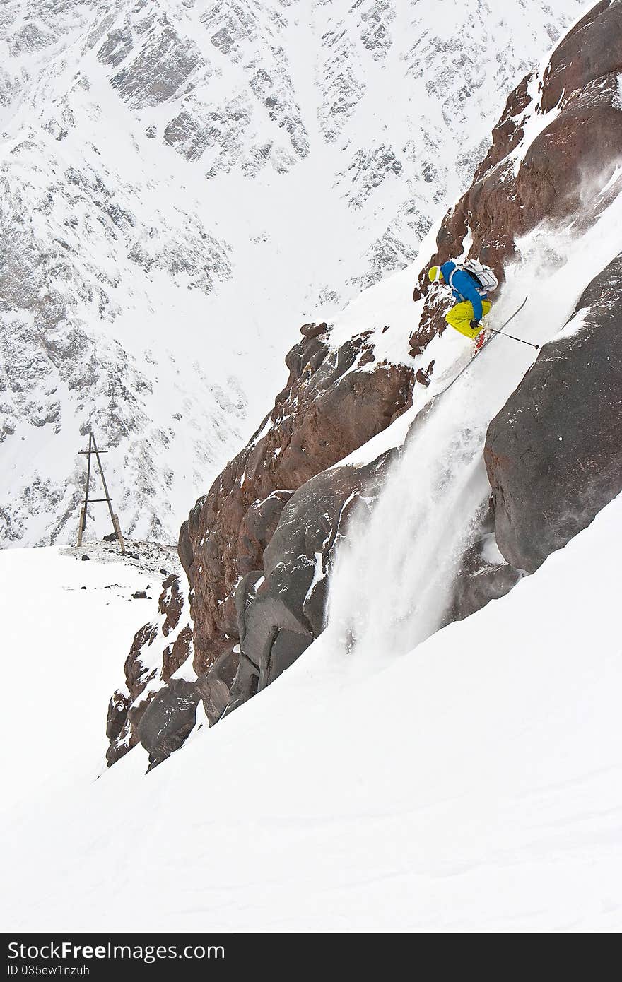 Freerider Jumping In A Mountains