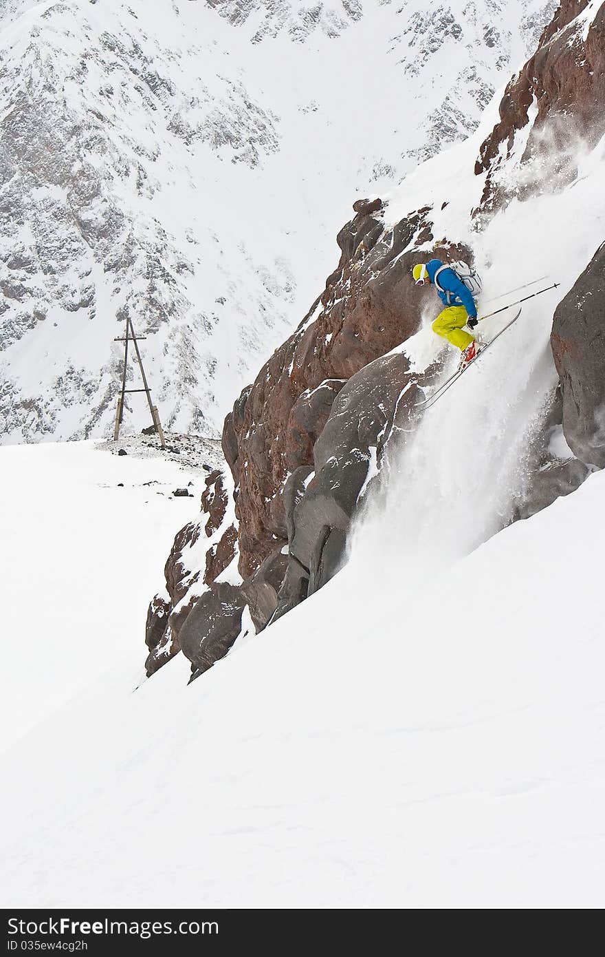 Freerider jumping in a mountains