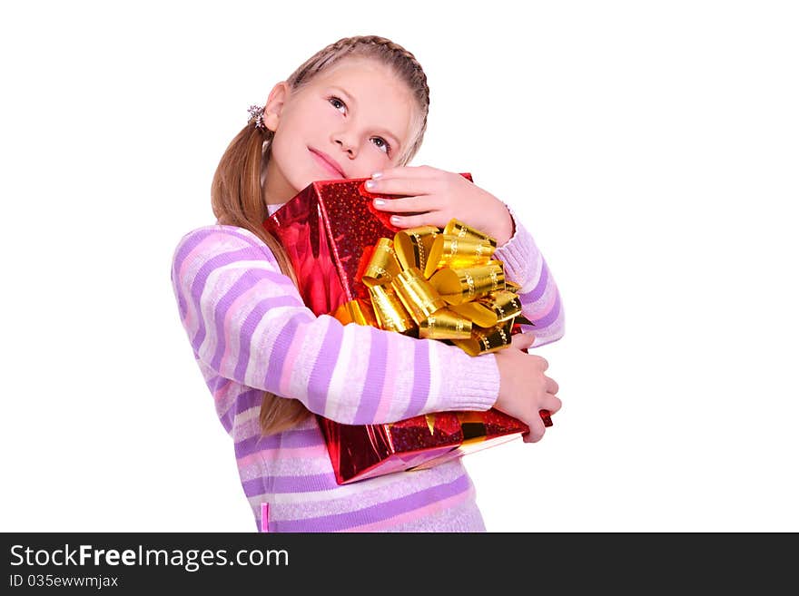 Beautiful smiling girl with a gift. isolated on white. Beautiful smiling girl with a gift. isolated on white