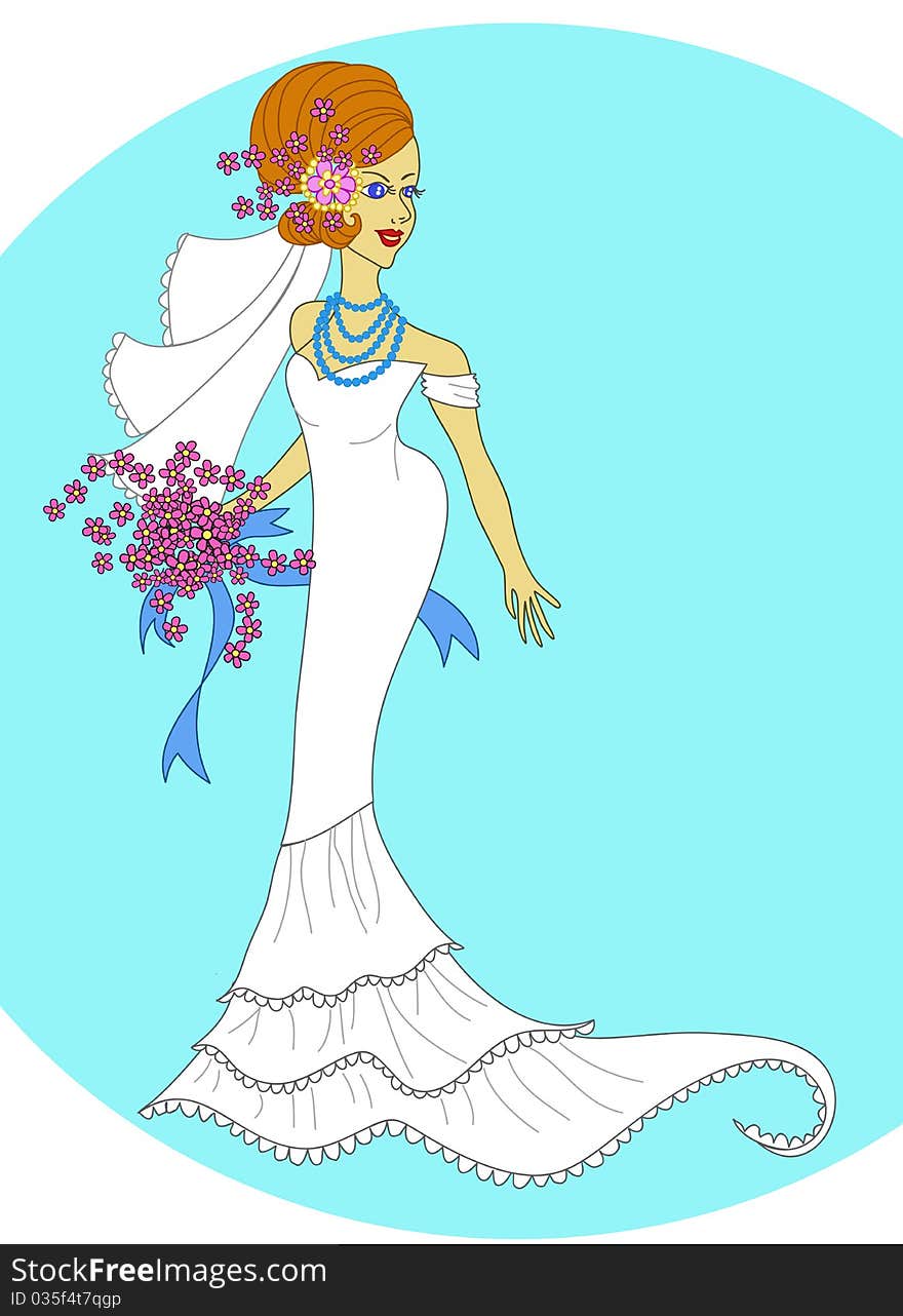 Lovely bride in blue background illustration. Lovely bride in blue background illustration