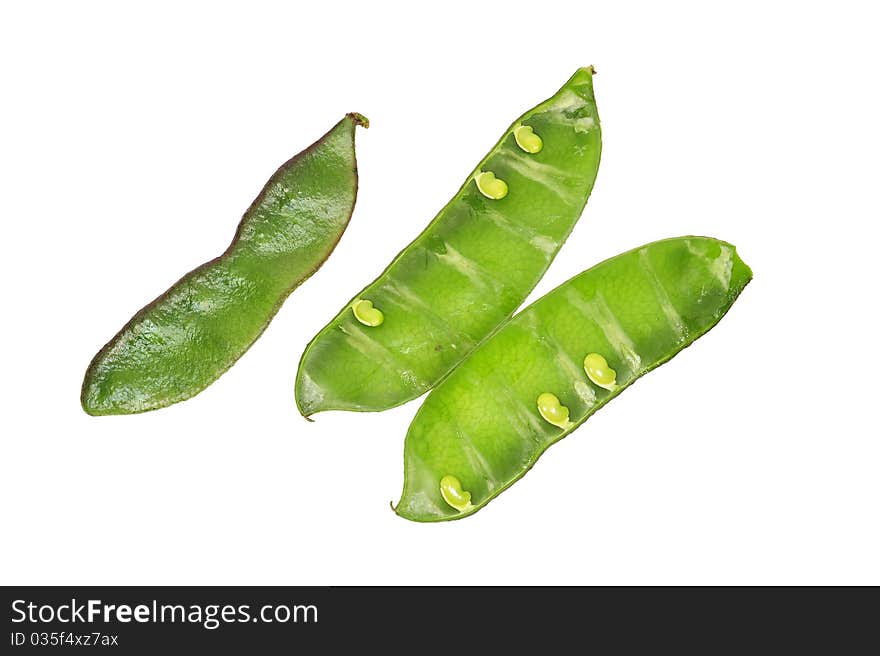 Green Pea Pod With Sectional View Showing The Seeds Within