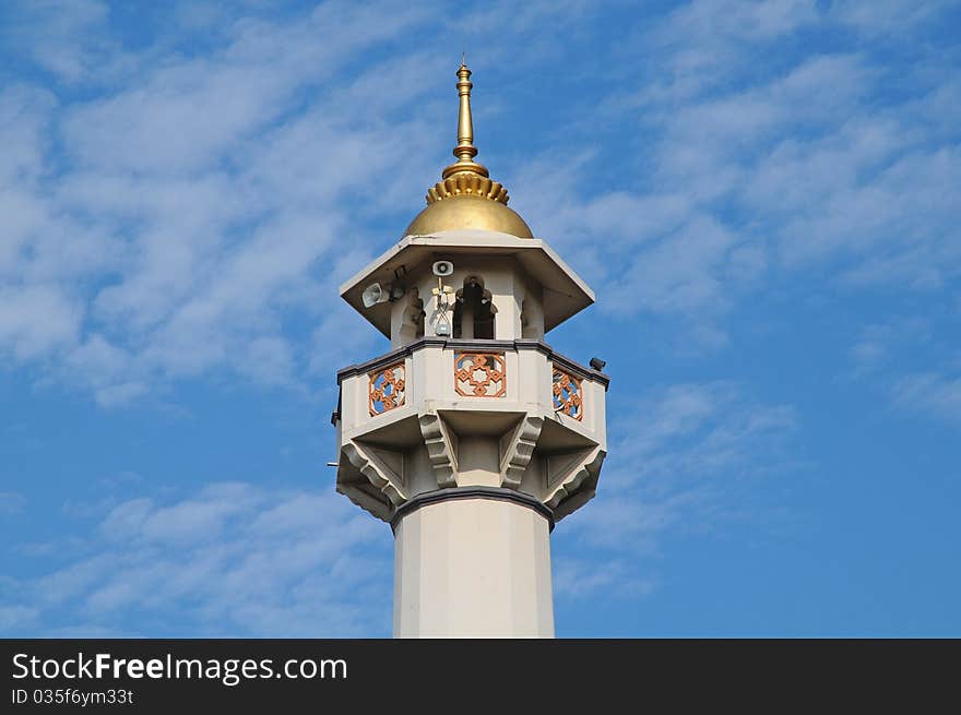 Mosque Prayer Tower Against Blue Sky