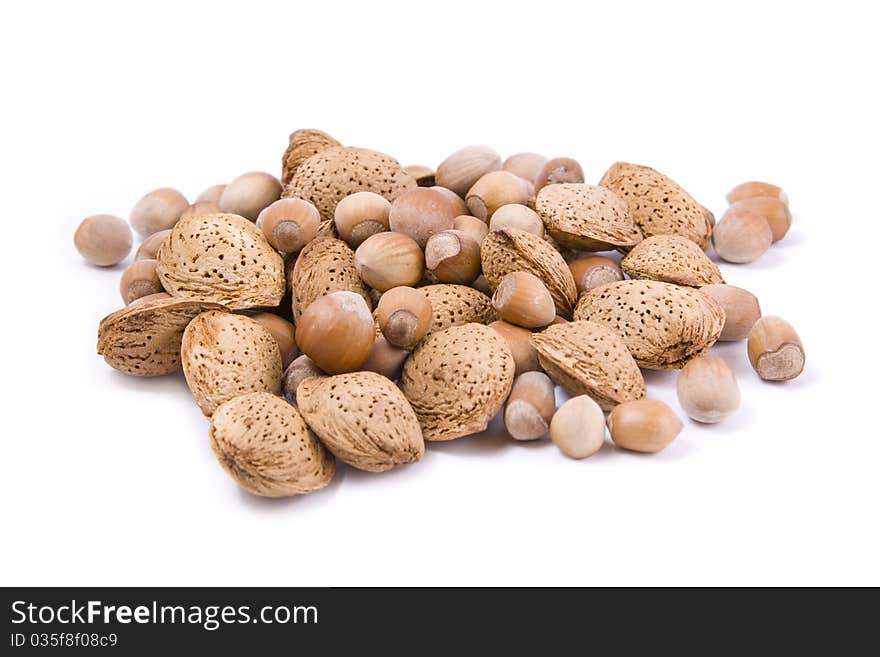 Hazelnuts isolated on white background