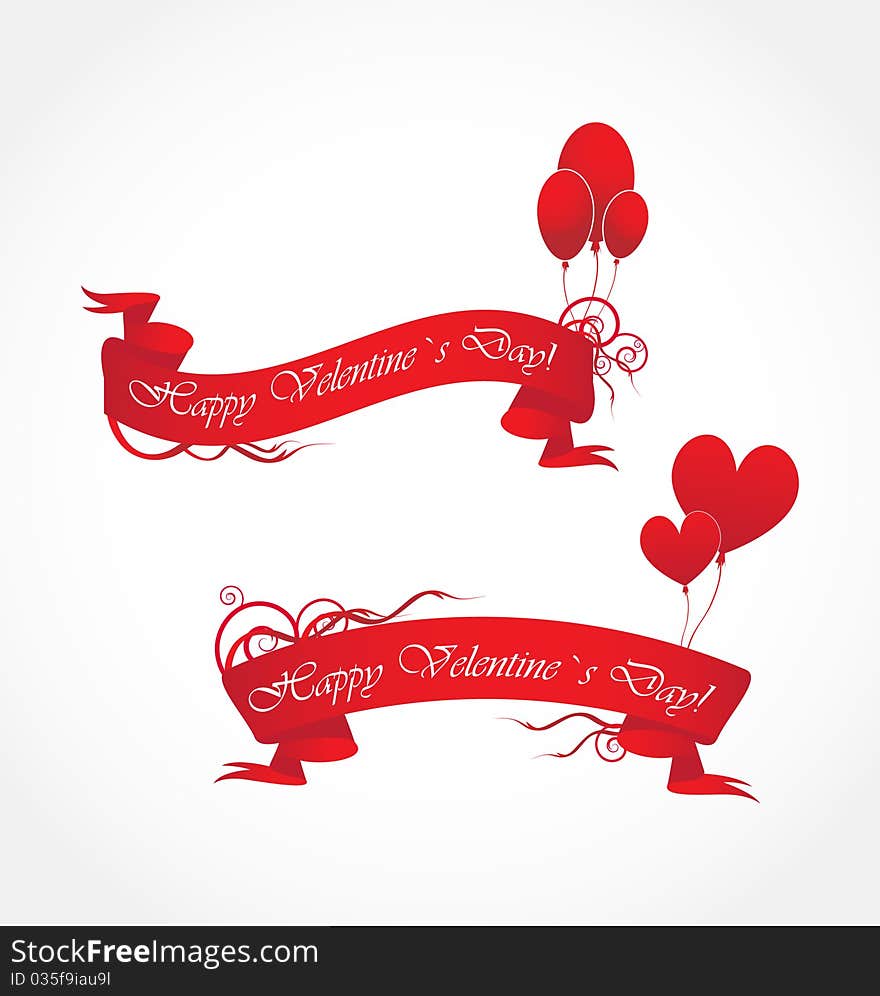 Set of red ribbons with design