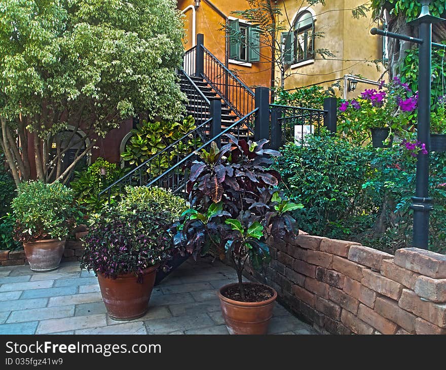 Black Steel stair in garden