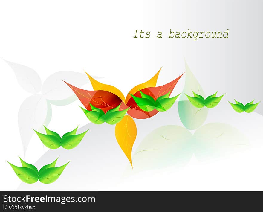 Colorful abstract floral background with green orange golden leaves.