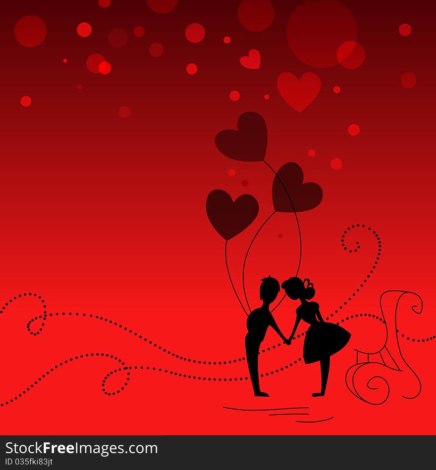 Pair loving with balloons on red background. Pair loving with balloons on red background