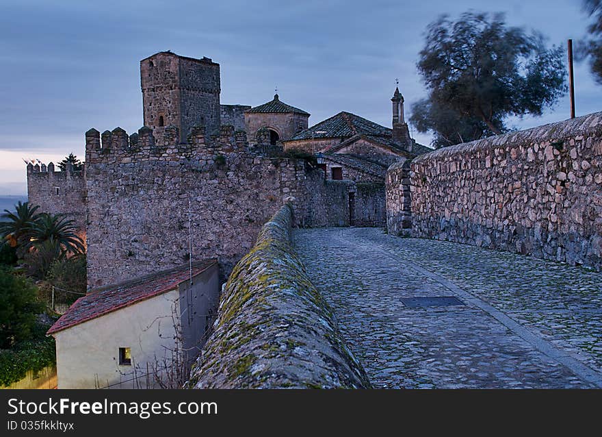 View of the streets of Trujillo (Spain) at dawn