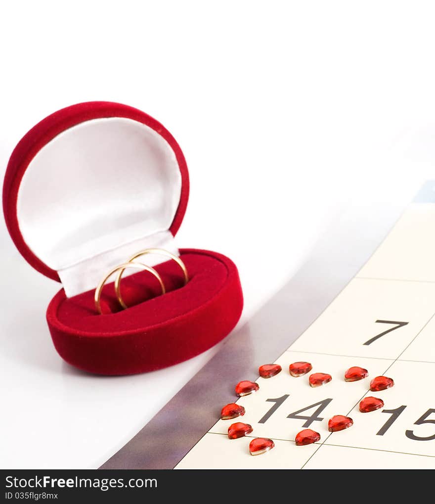 Wedding rings on the calendar, Valentine's Day, wedding gift